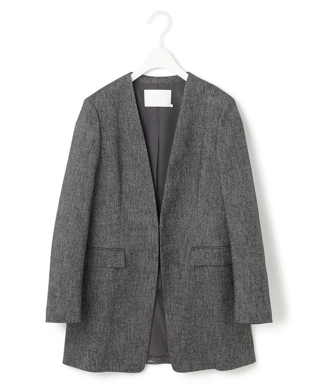 ICB ミックスヤーンツイード ノーカラージャケット グレー系7