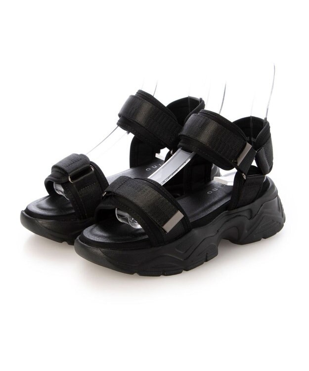 MODE ET JACOMO <carino>厚底ダブルベルトスポーツサンダル ブラック