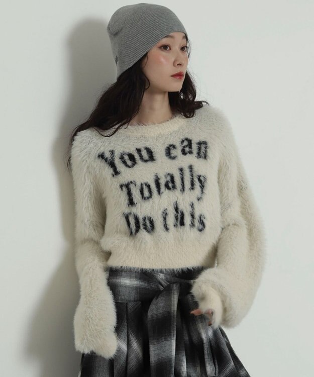 WEGO ロゴシャギーショートニット ホワイトアイボリー