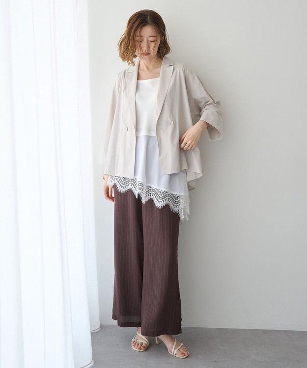 YECCA VECCA 【セットアップ対応】ストライプ柄ワイドパンツ Brown