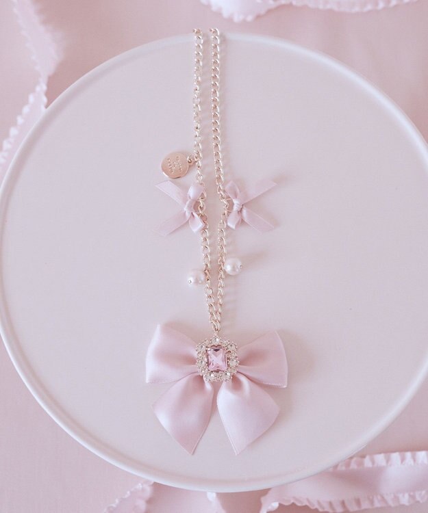 Maison de FLEUR ピンクマニアビジューリボンパールバッグチャーム Pink