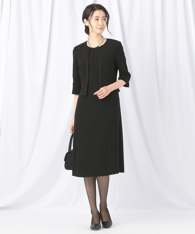 自由区 FORMAL 【洗える/縦横ストレッチ】セオプラスエス横二重ジャケット＋ワンピース ブラック系