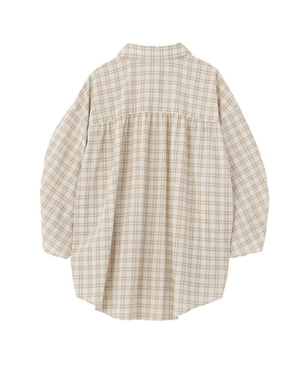earth music&ecology シャーリングスリーブチェックシャツ Light Beige