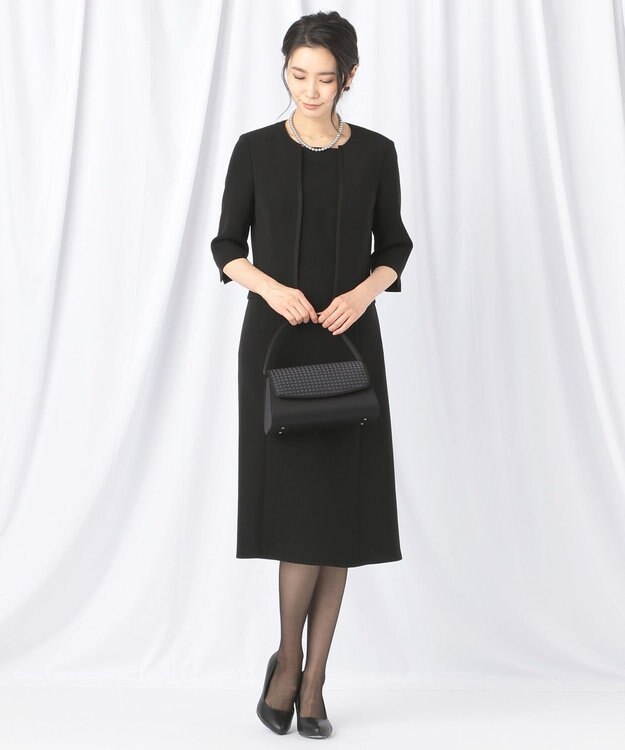 自由区 FORMAL 【洗える/縦横ストレッチ】セオプラスエス横二重ジャケット＋ワンピース ブラック系