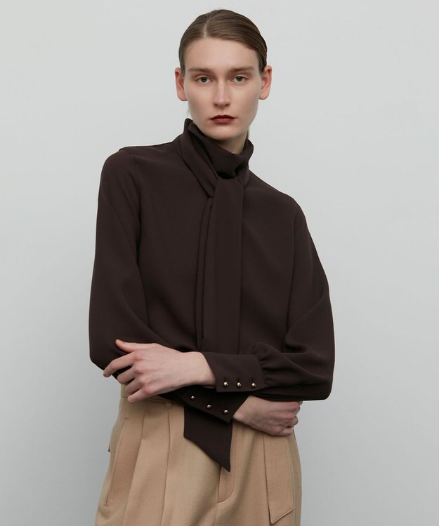 BEIGE， STOW / ボウタイブラウス Brown