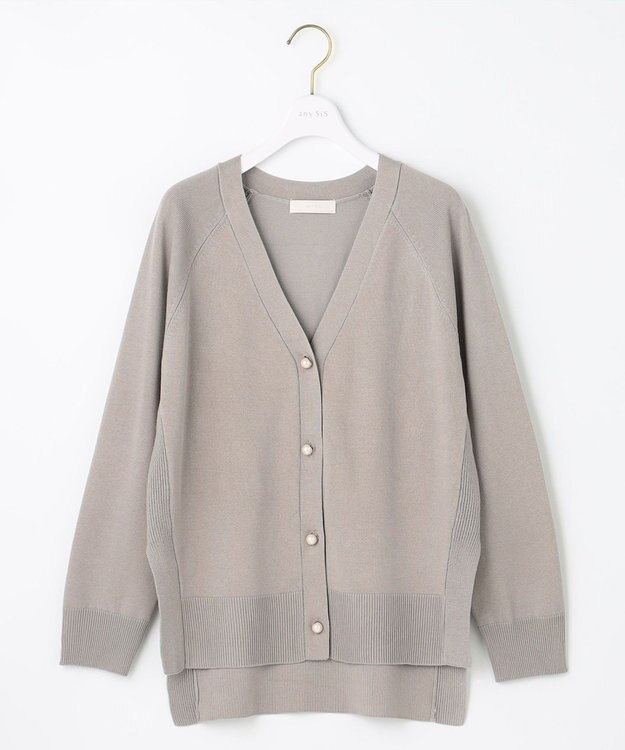ANY SIS 【洗える】Vネックミディ カーディガン ライトグレー