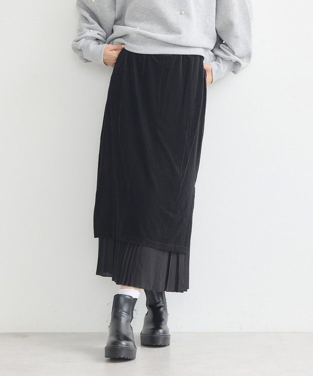 earth music&ecology ベロアプリーツスカート Black