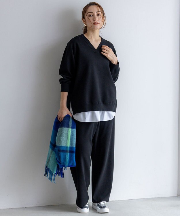 23区 L 【Lサイズ限定/洗える】ヴィスコースストレッチ Ｖネック ニット ブラック系