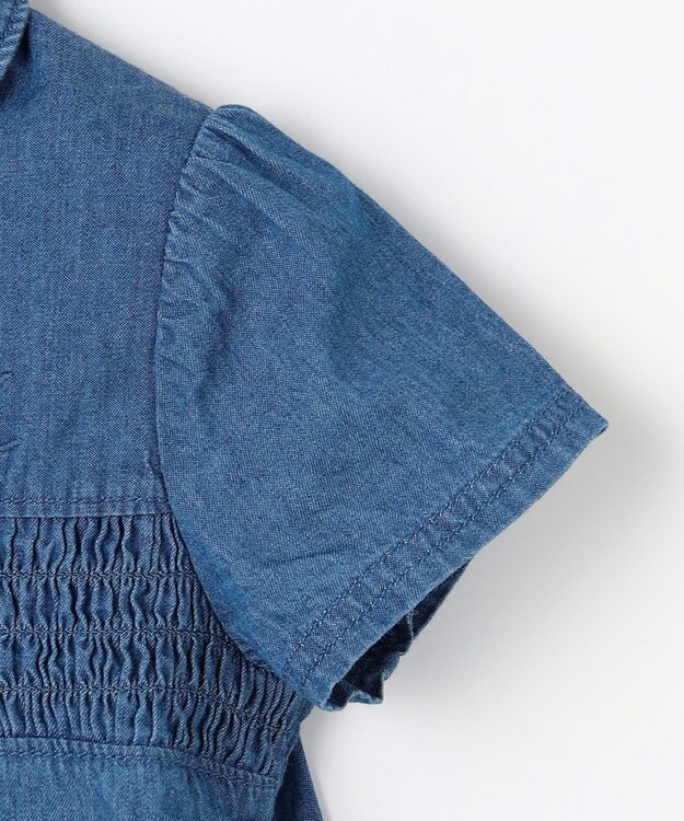 組曲 KIDS 【110-140㎝】 フラワーボタンデニムワンピース ネイビー