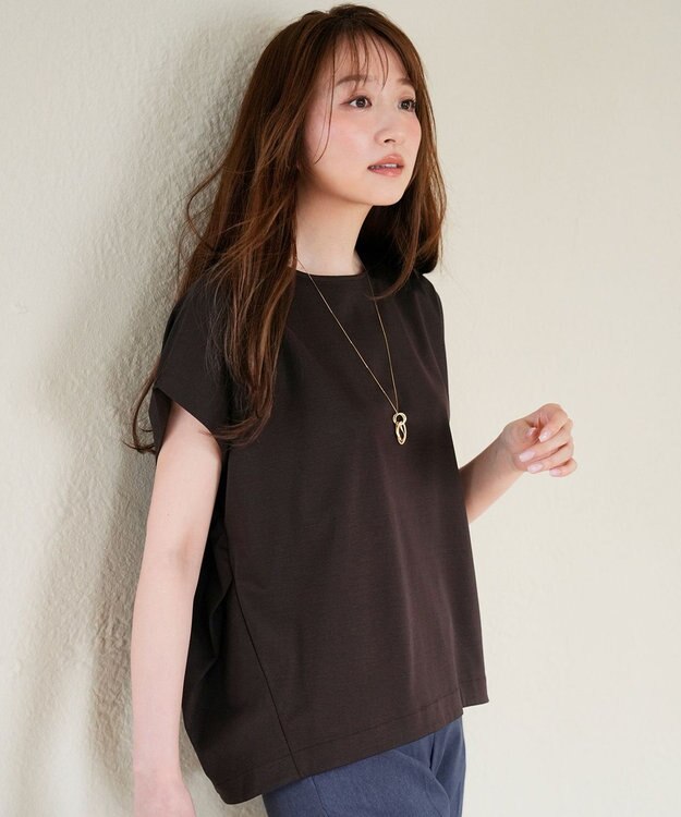 ANY SIS 【シルクタッチさら魅せTシャツ】後ろコクーン プルオーバー ブラウン