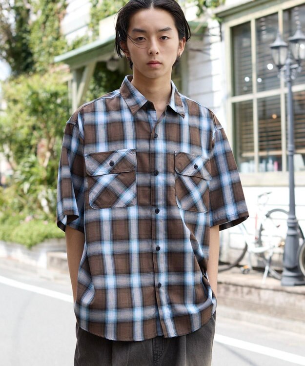 WEGO 【ユニセックス着用ITEM/SMLサイズ展開】オンブレチェックシャツ（SS） 柄5