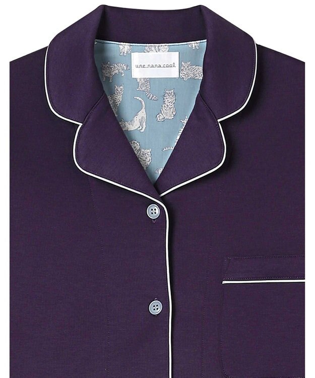 une nana cool 【綿混】ハイゲージダブルエアー 長袖開襟パジャマ MADE WITH LIBERTY FABRIC ダークパープル