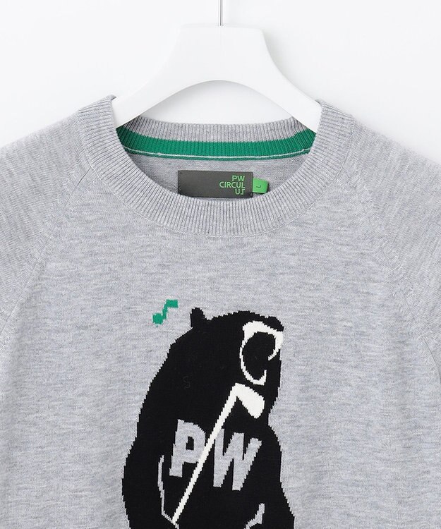 PW CIRCULUS 【MEN】【洗える】ベアスタンドモチーフ ラグランスリーブ クルーネック ニット ライトグレー系