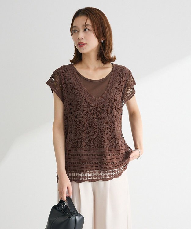 Green Parks ＳＥＴ２点クロシェプルオーバー＋タンクトップ Brown