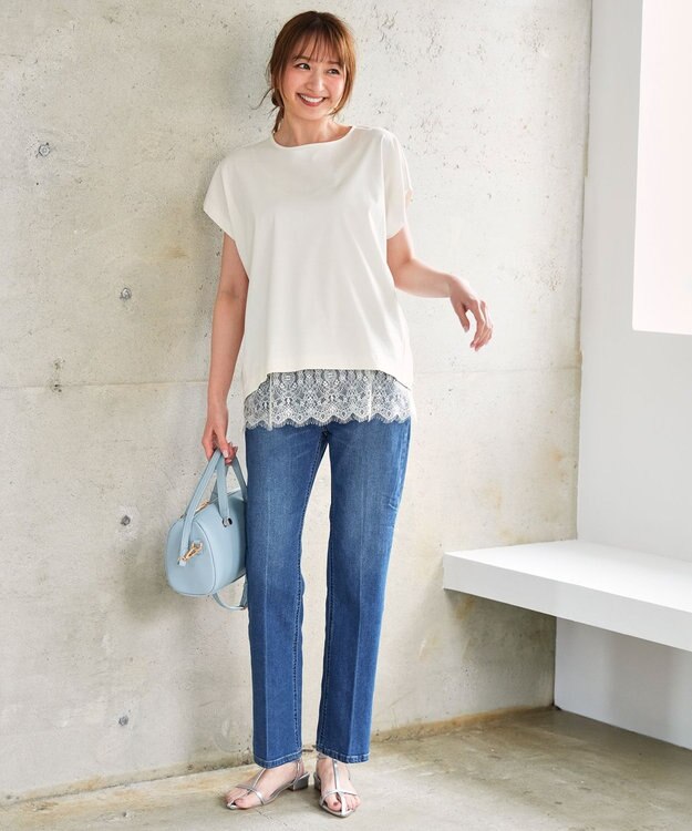 ANY SIS 【シルクタッチさら魅せTシャツ】後ろコクーン プルオーバー アイボリー