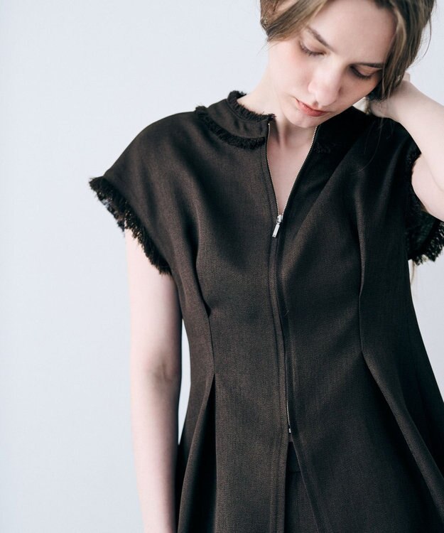 uncrave リネンライクツイル ジレブラウス ダークブラウン