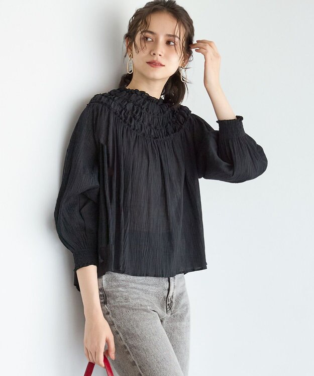 23区 【SLOW/一部店舗限定】コットンクレープ ブラウス ブラック系