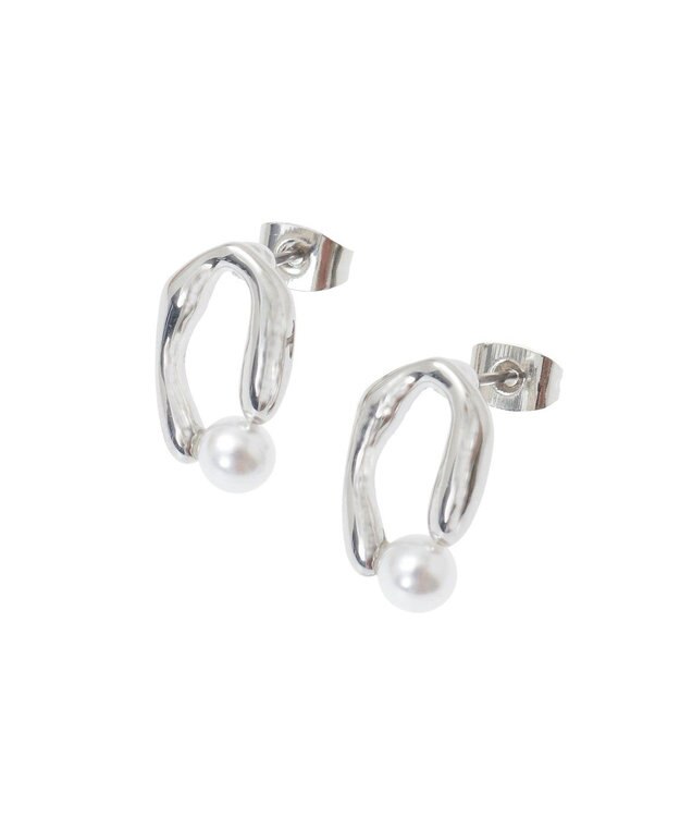 AMERICAN HOLIC パールオーバルフレームピアス Silver