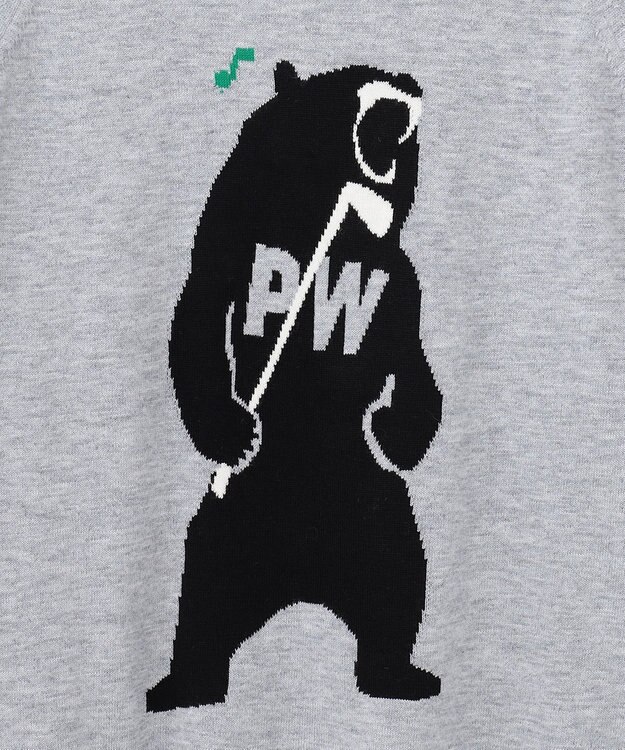 PW CIRCULUS 【MEN】【洗える】ベアスタンドモチーフ ラグランスリーブ クルーネック ニット ライトグレー系