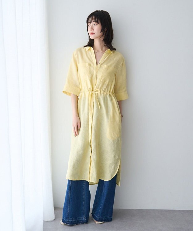 YECCA VECCA フレンチリネンドロストワンピース Yellow