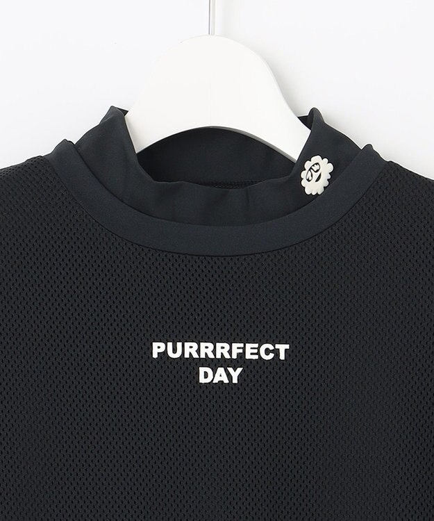 PW CIRCULUS 【WOMEN】【2SET/吸汗速乾/消臭/ストレッチ】ドルマンスリーブメッシュ シャツ + モックネックインナー ブラック系