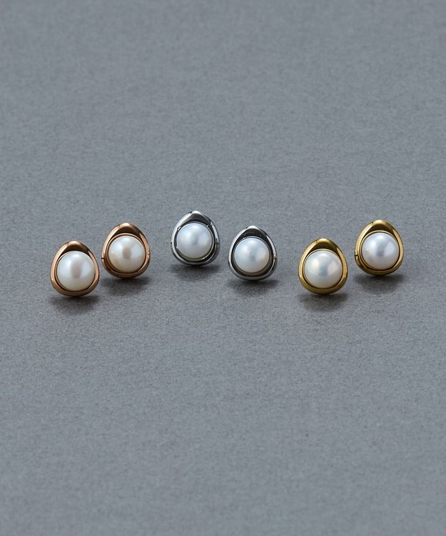 Phoebe 〈金属アレルギー対応〉ニュアンスメタルドロップパールピアス/シルバー　淡水パール/天然パール シルバー