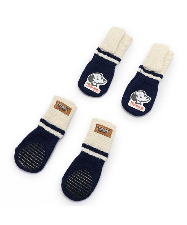 PET PARADISE スヌーピー makokoro スリット 靴下 ３Ｓ 小型犬 紺(ネイビー・インディゴ)