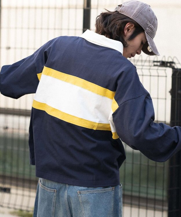 WEGO 【ユニセックス着用ITEM】ステッチロゴラガーシャツ ネイビー