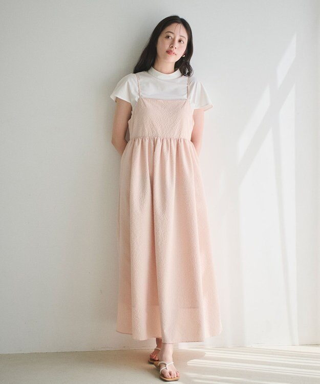 #Newans 【洗える】ボリュームキャミソールドレス ピンク系