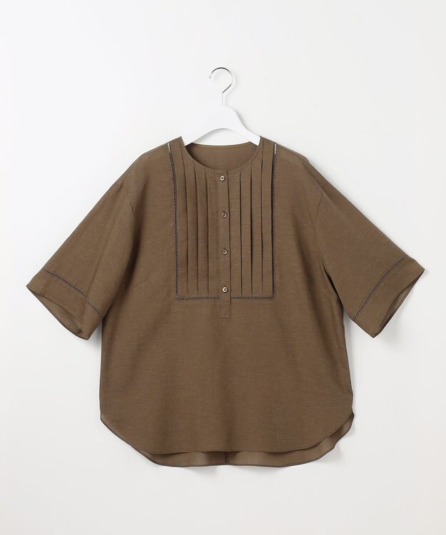 自由区 ナチュラルリネン ブラウス モカ
