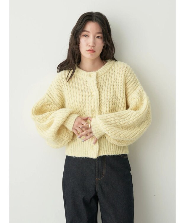 earth music&ecology ヘアリーショートニットカーディガン Light Yellow