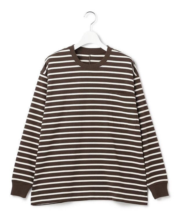 J.PRESS YORK STREET 【WOMEN】ポケットボーダーロングスリーブ Tシャツ ダークブラウン系1
