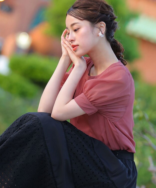 Tiaclasse 【洗える】ドビーシフォンパフスリーブブラウス ピンク