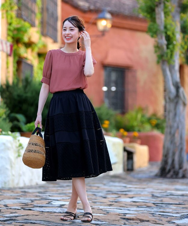 Tiaclasse 【洗える】ドビーシフォンパフスリーブブラウス ピンク