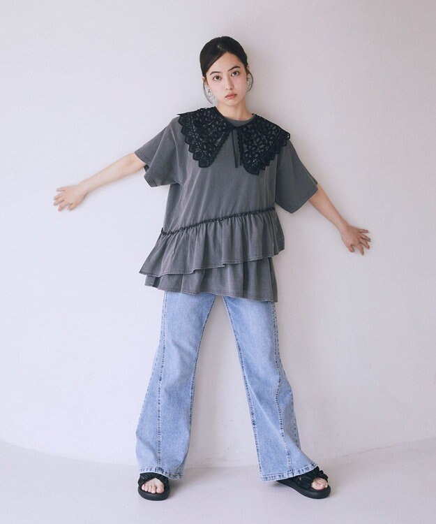 earth music&ecology レースつけ襟 Black