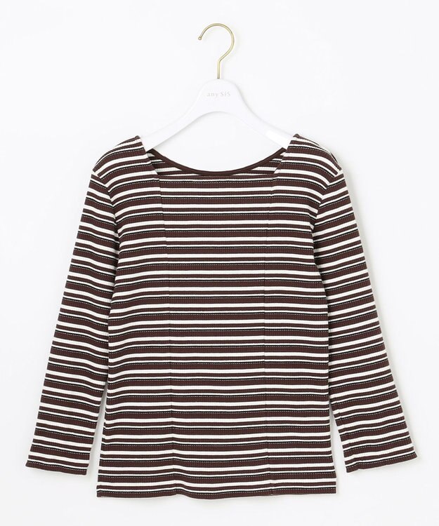 ANY SIS 【前後着用可】マルチボーダー2WAYテレコ カットソー ブラウン系