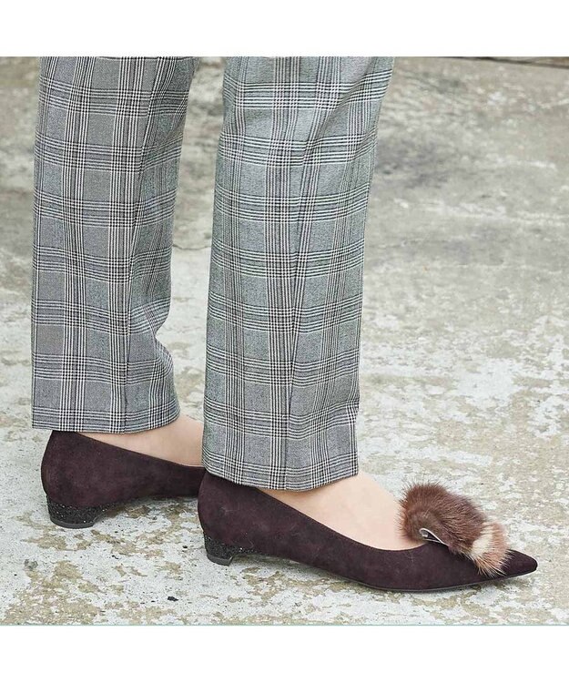 MODE ET JACOMO <MODE ET JACOMO>コンビファー付きフラットパンプス ダークブラウンスエード