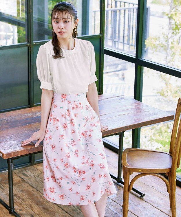 Tiaclasse 【洗える】ドビーシフォンパフスリーブブラウス アイボリー