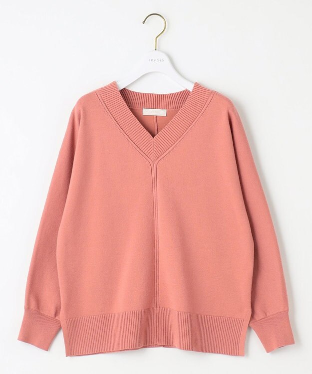 ANY SIS 【洗える】Ｖネックセンターポイント ニット サーモンピンク