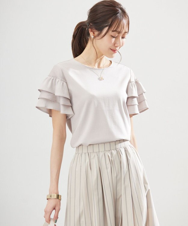 組曲 コットンポンチシア－スリーブ ブラウス ピンクベージュ系