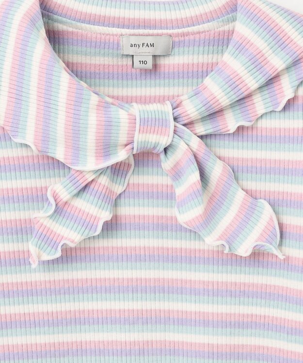 ANY KIDS リボン テレコボーダー Ｔシャツ ラベンダー系