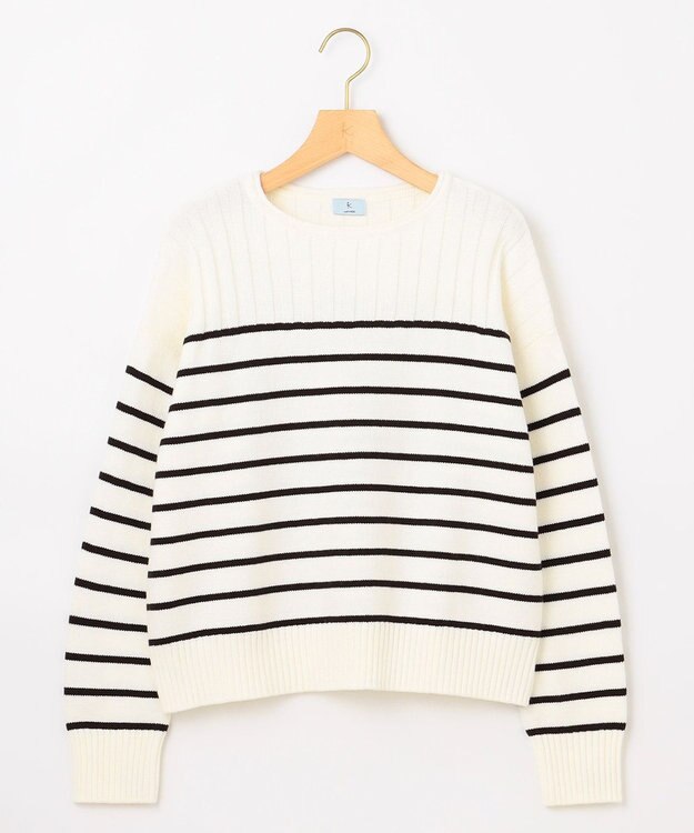 組曲 S 華奢見え パネルボーダーニット オフ×ブラック系1