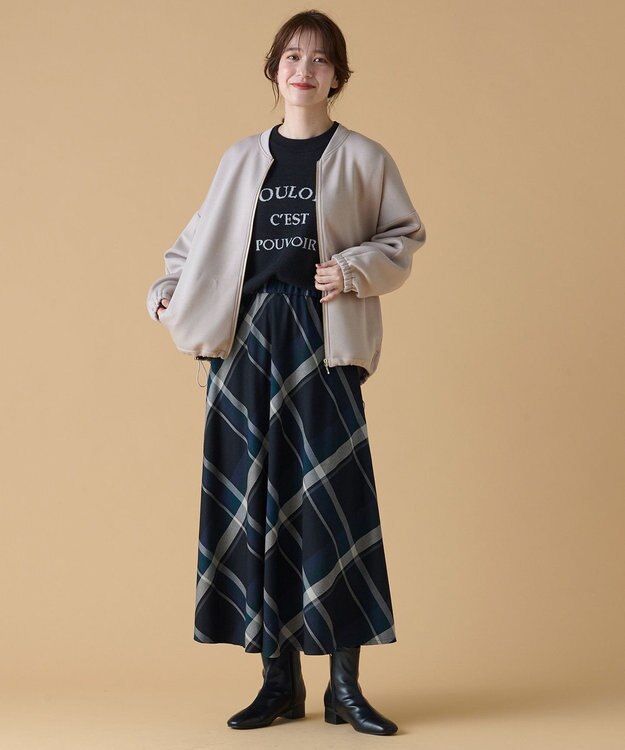 ANY L 【親子連動/洗濯機可能/ウエストゴム】チェックフレアスカート ブルーチェック