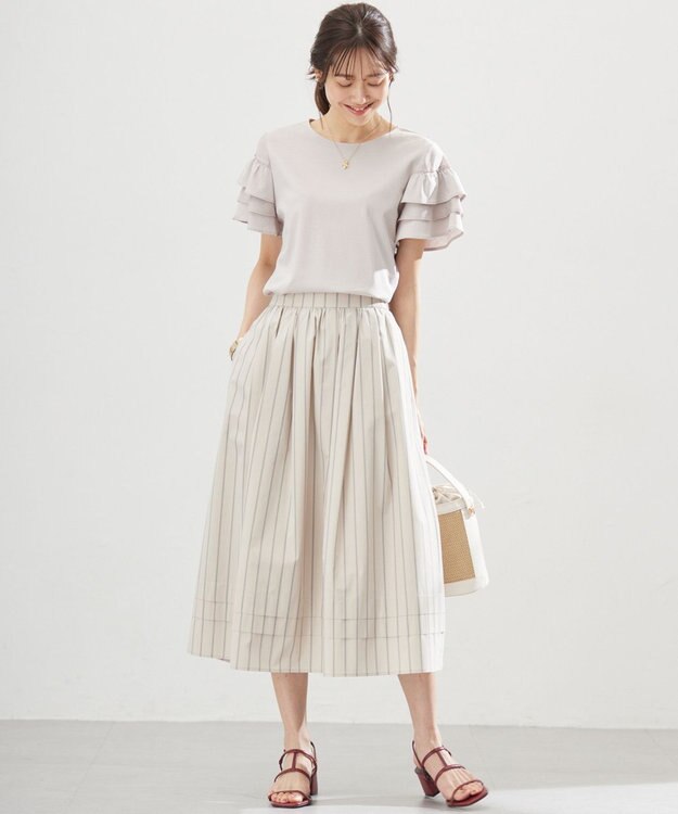 組曲 コットンポンチシア－スリーブ ブラウス ピンクベージュ系