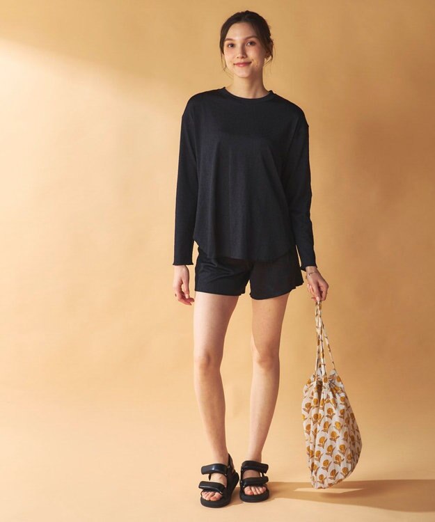 OP／FILA 【Ocean Pacific】シワ加工ラッシュガード付き タンキニデザイン水着4点セット ブラック