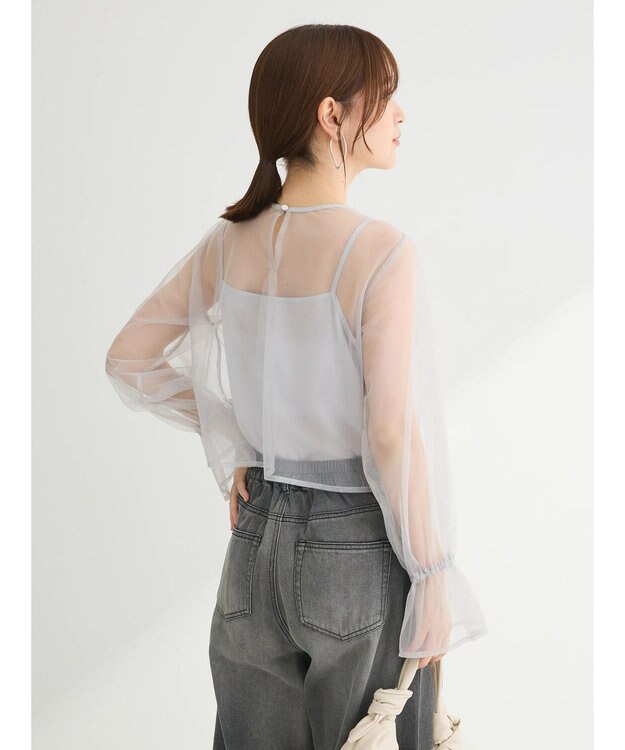 Green Parks ・ＥＬＥＮＣＡＲＥ　ＤＵＥ　チュールギャザーブラウス Gray