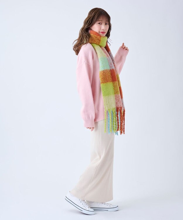 MOONBAT estaa ボリュームマフラー カラーブロック／手洗い可 ミントグリーン