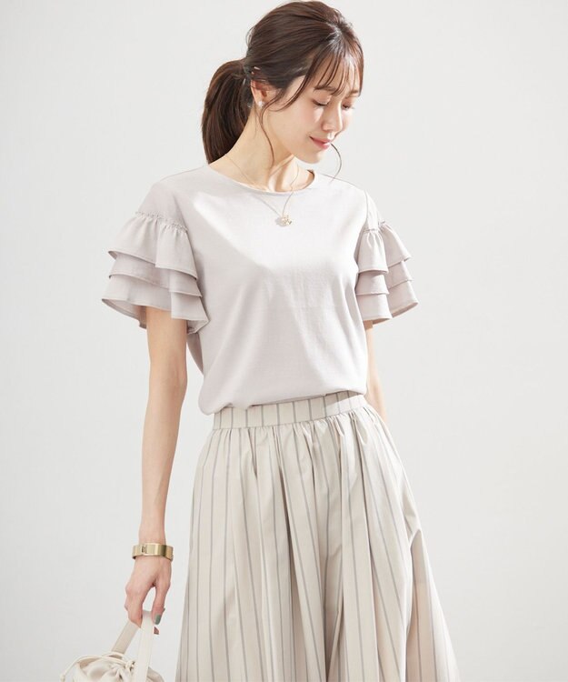 組曲 コットンポンチシア－スリーブ ブラウス ピンクベージュ系