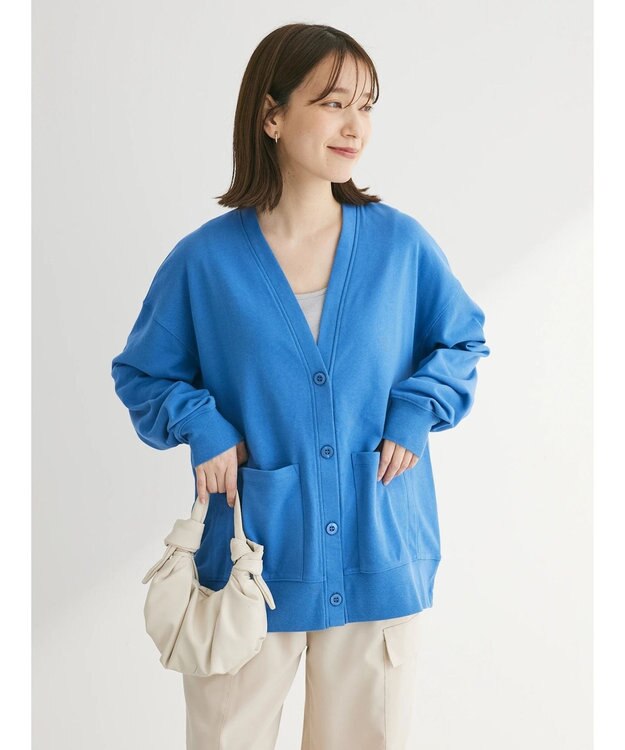 Green Parks ミニ裏毛Ｖネックカーディガン Blue