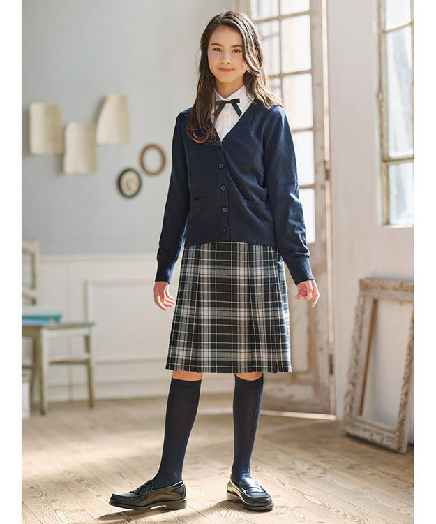 組曲 KIDS 【150-170cm】ウール綾チェック スカート（リボン付き） ネイビー系5
